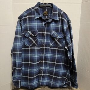 Jach's Heritage Flannel Blue Plaid Button-Up Long-Sleeve MEN'S Shirt Size LARGE